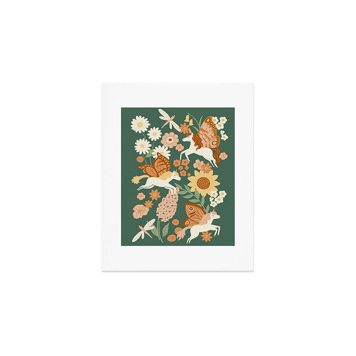 Butterfly Unicorns Frolicking in the Garden - Dark Art Print Gallery Image 1