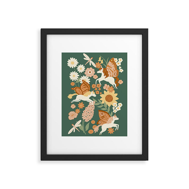 Butterfly Unicorns Frolicking in the Garden - Dark Framed Art Print Gallery Image 5
