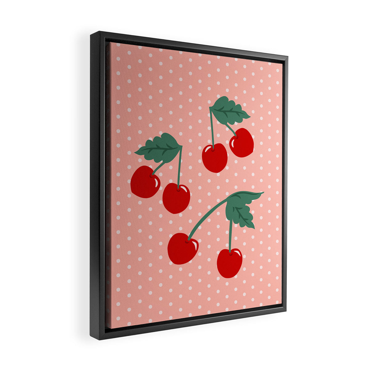 Cherry Kitsch on Pink Framed Canvas Print Gallery Image 2