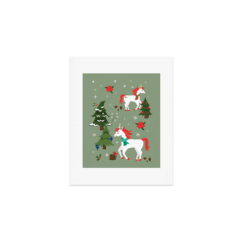 Christmas Winter Unicorn Pattern Art Print Gallery Image 1