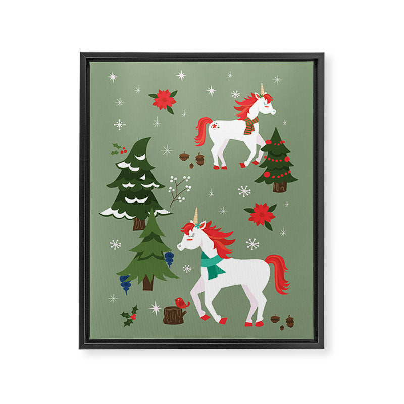 Christmas Winter Unicorn Pattern Framed Canvas Print Gallery Image 6