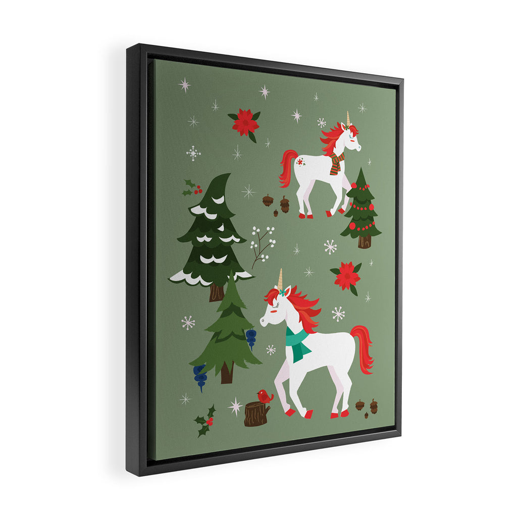 Christmas Winter Unicorn Pattern Framed Canvas Print Gallery Image 2