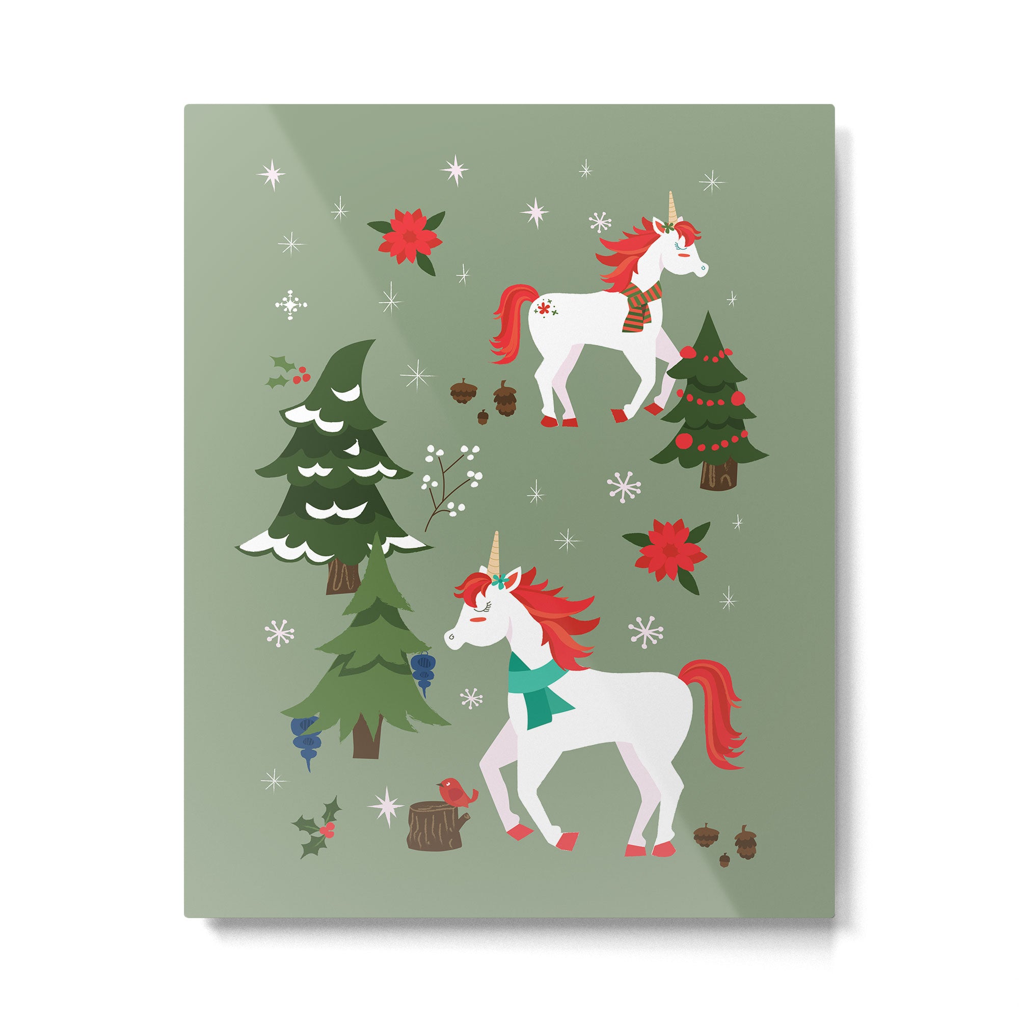 Christmas Winter Unicorn Pattern Metal Print Gallery Image 4