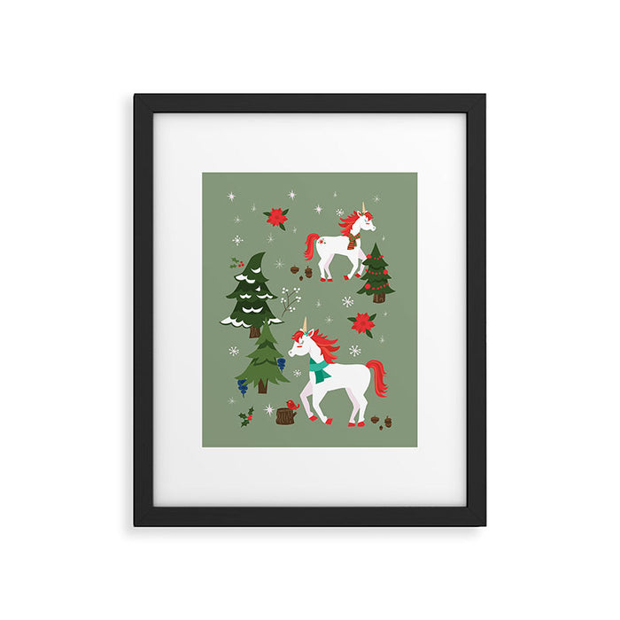 Christmas Winter Unicorn Pattern Framed Art Print Gallery Image 1