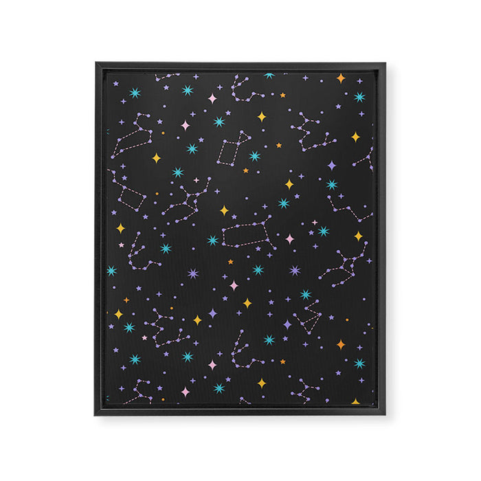 Colorful Night Sky on Black Framed Canvas Print Gallery Image 1