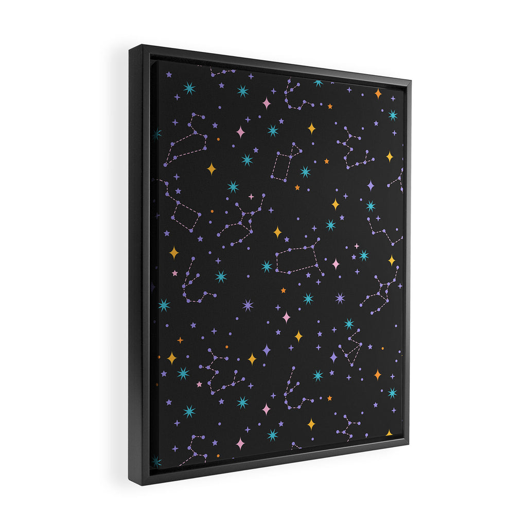 Colorful Night Sky on Black Framed Canvas Print Gallery Image 2