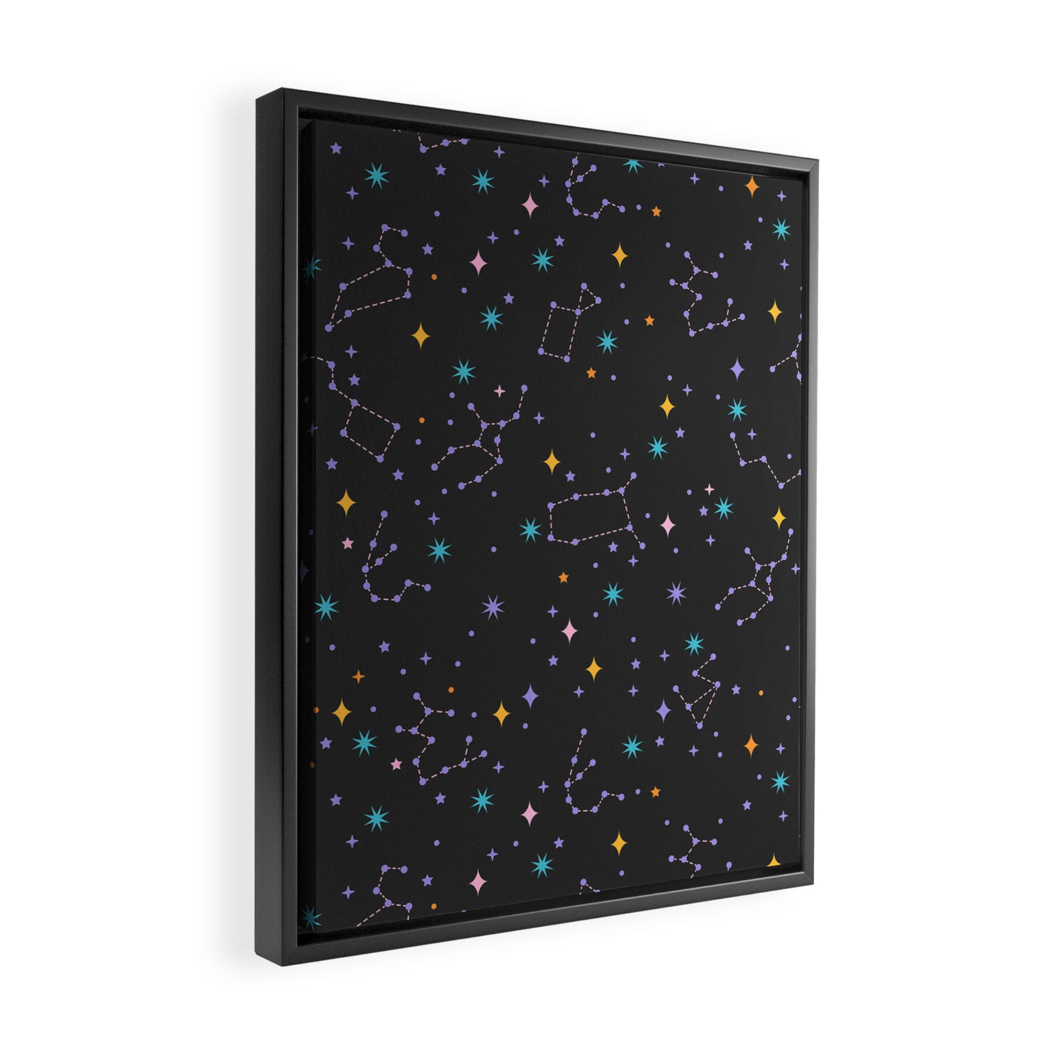Colorful Night Sky on Black Framed Canvas Print Gallery Image 2