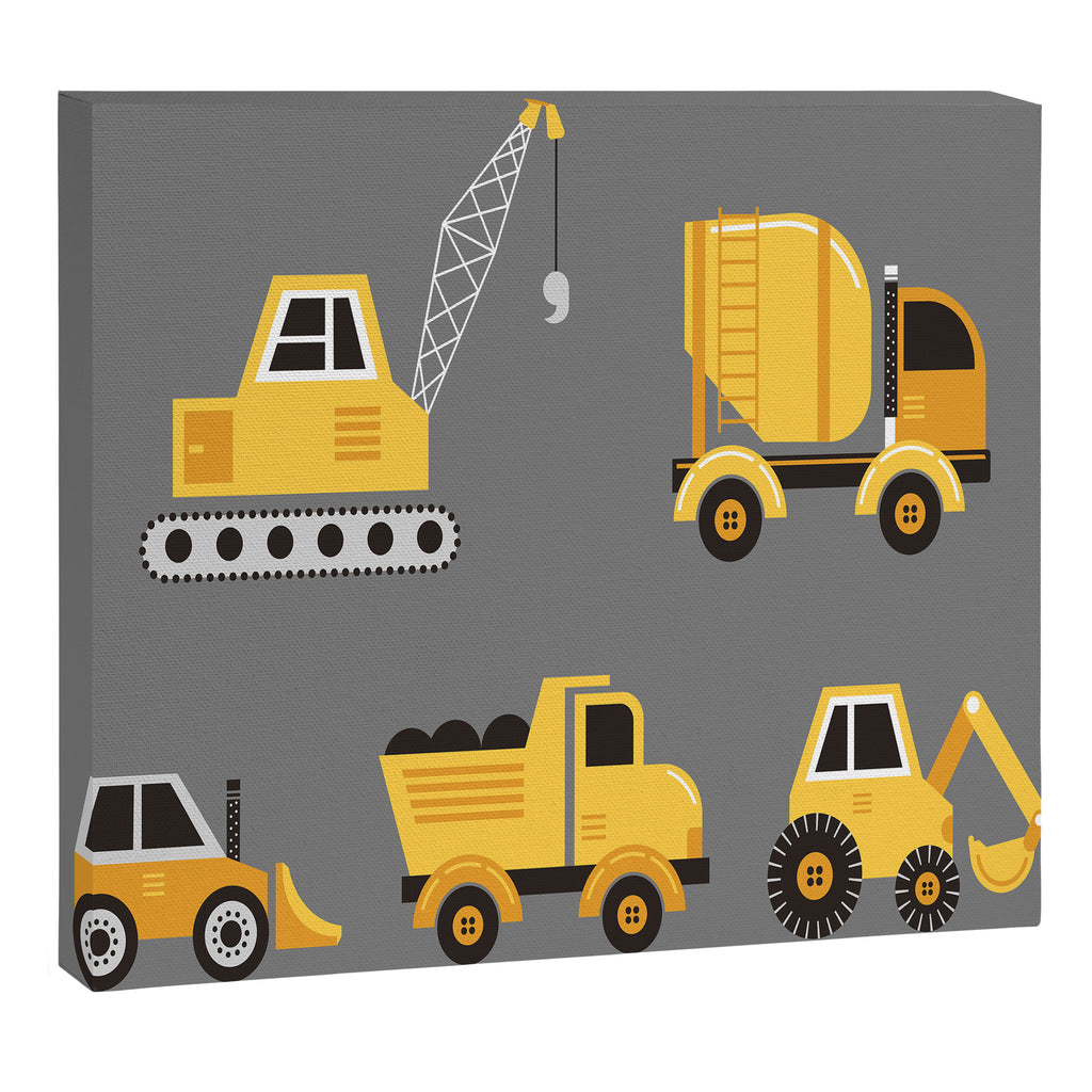 Construction Trucks on Gray Canvas Print Gallery Image 8