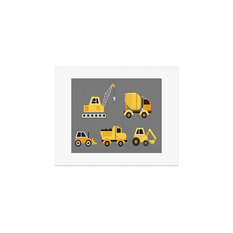 Construction Trucks on Gray Art Print Gallery Image 1