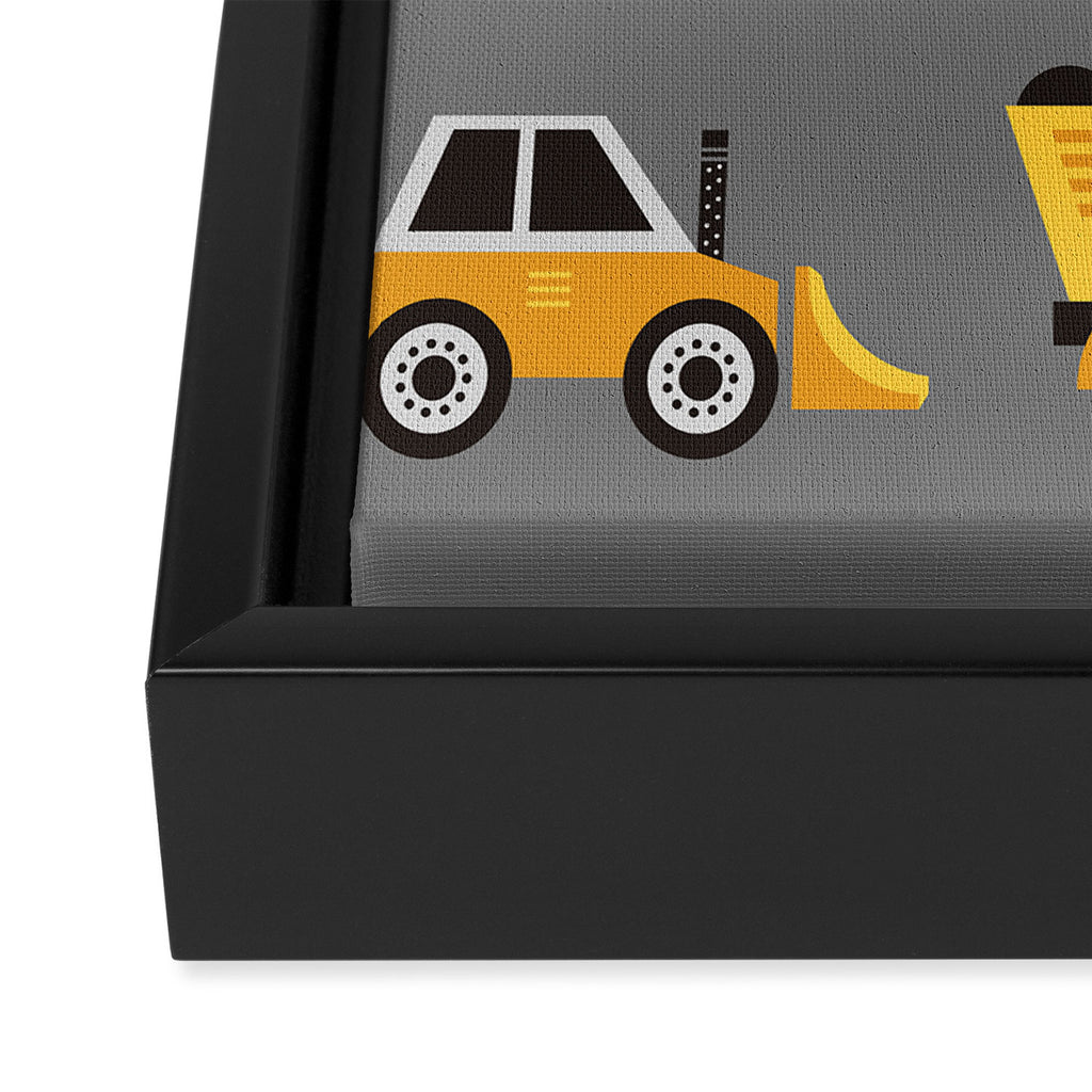 Construction Trucks on Gray Framed Canvas Print Gallery Image 3