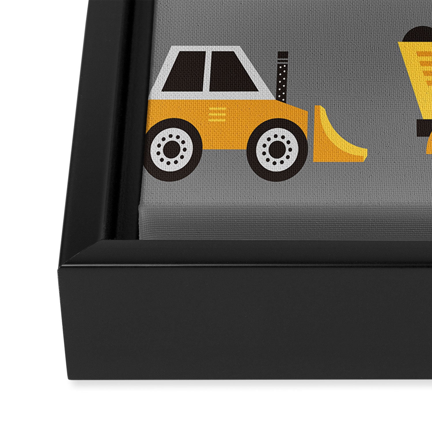 Construction Trucks on Gray Framed Canvas Print Gallery Image 3