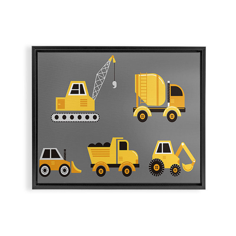 Construction Trucks on Gray Framed Canvas Print Gallery Image 8