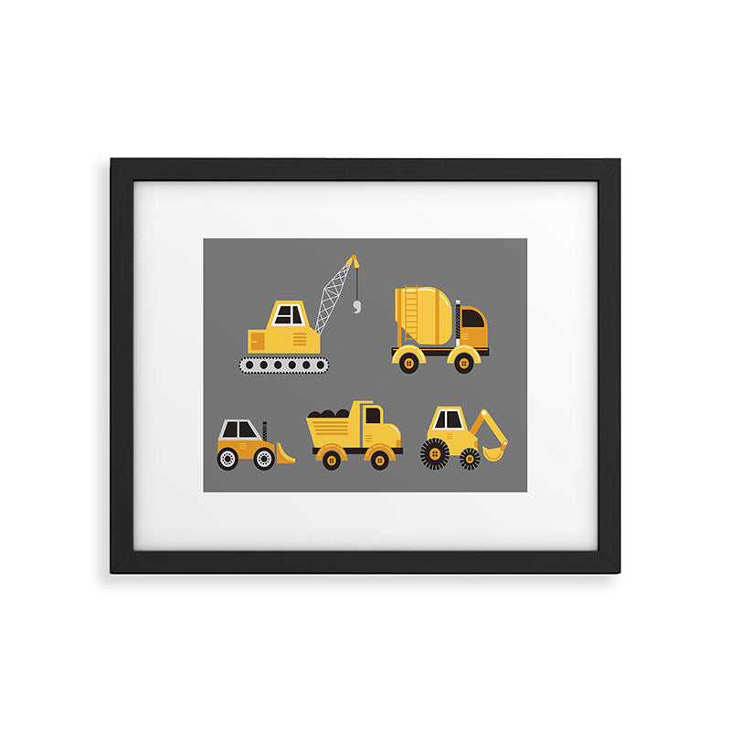 Construction Trucks on Gray Framed Art Print Gallery Image 6