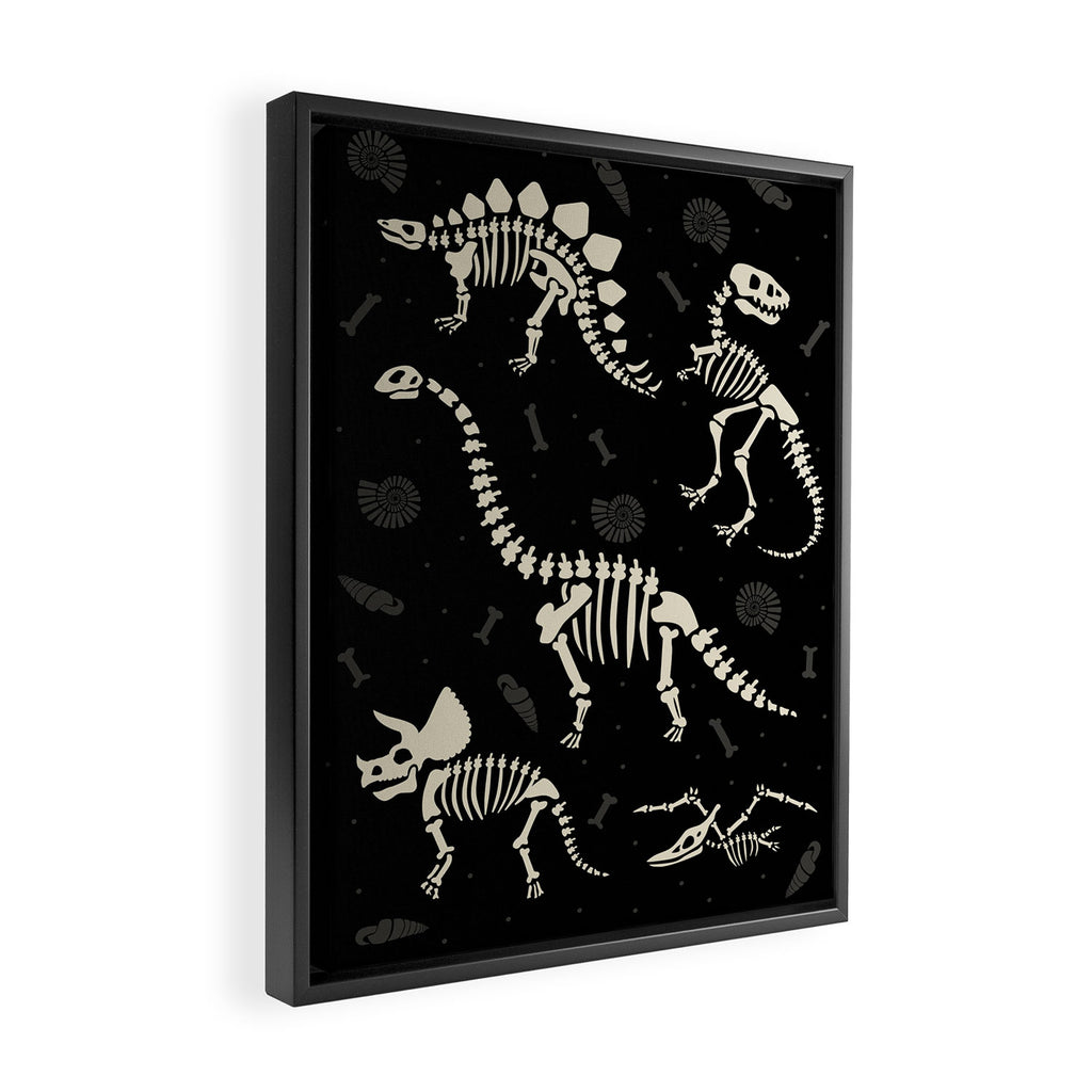 Dinosaur Fossils on Black Framed Canvas Print Gallery Image 2