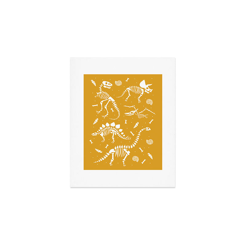 Dinosaur Fossils on Mustard Yellow Art Print Gallery Image 1