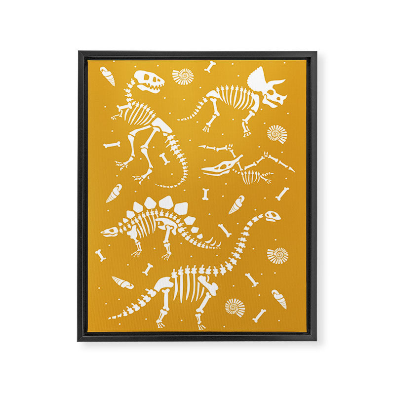 Dinosaur Fossils on Mustard Yellow Framed Canvas Print Gallery Image 6