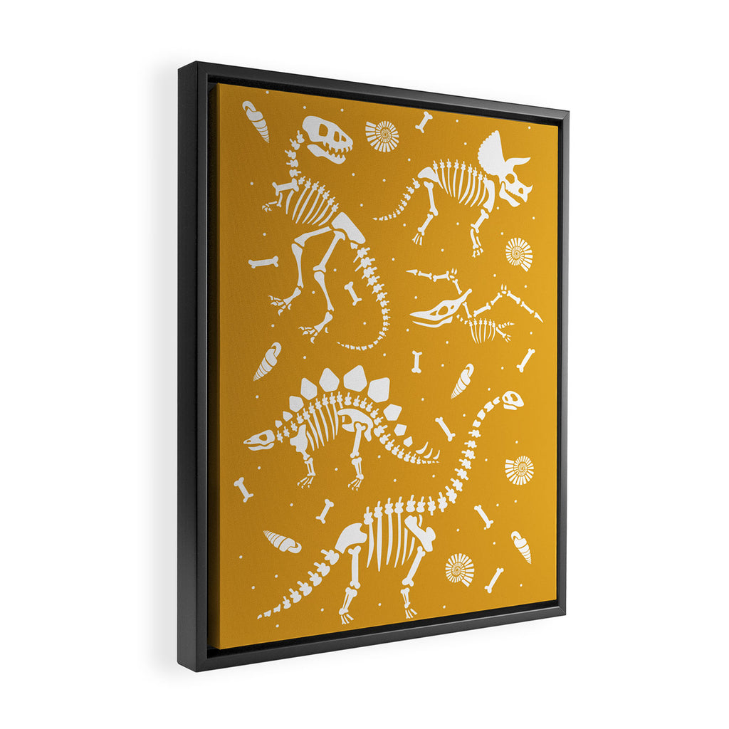 Dinosaur Fossils on Mustard Yellow Framed Canvas Print Gallery Image 2