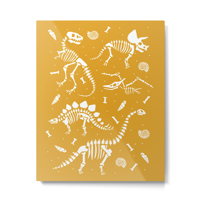 Dinosaur Fossils on Mustard Yellow Metal Print Gallery Image 1