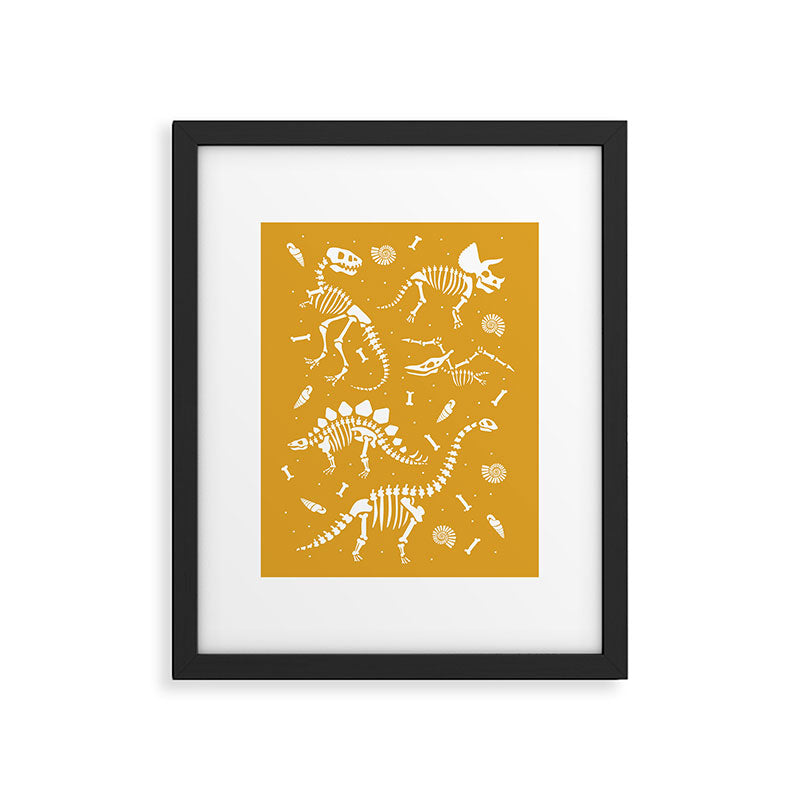 Dinosaur Fossils on Mustard Yellow Framed Art Print Gallery Image 5
