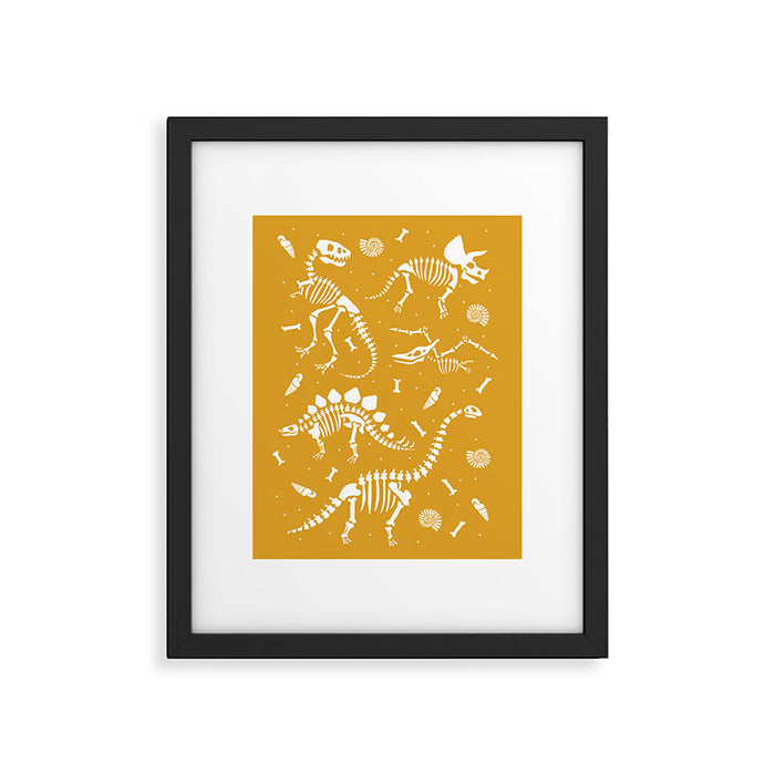 Dinosaur Fossils on Mustard Yellow Framed Art Print Gallery Image 1