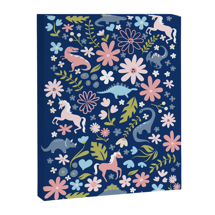 Dinosaur + Unicorn on Royal Blue Canvas Print Gallery Image 1
