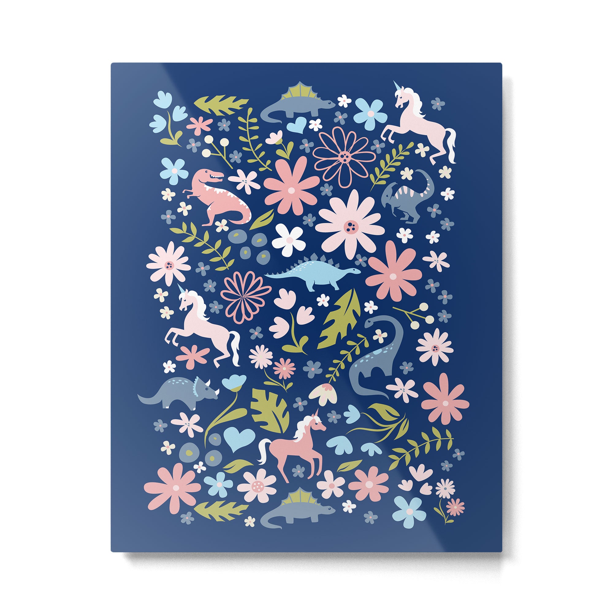 Dinosaur + Unicorn on Royal Blue Metal Print Gallery Image 4