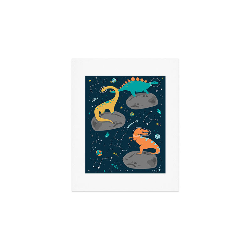 Dinosaurs Floating on an Asteroid Art Print Gallery Image 1