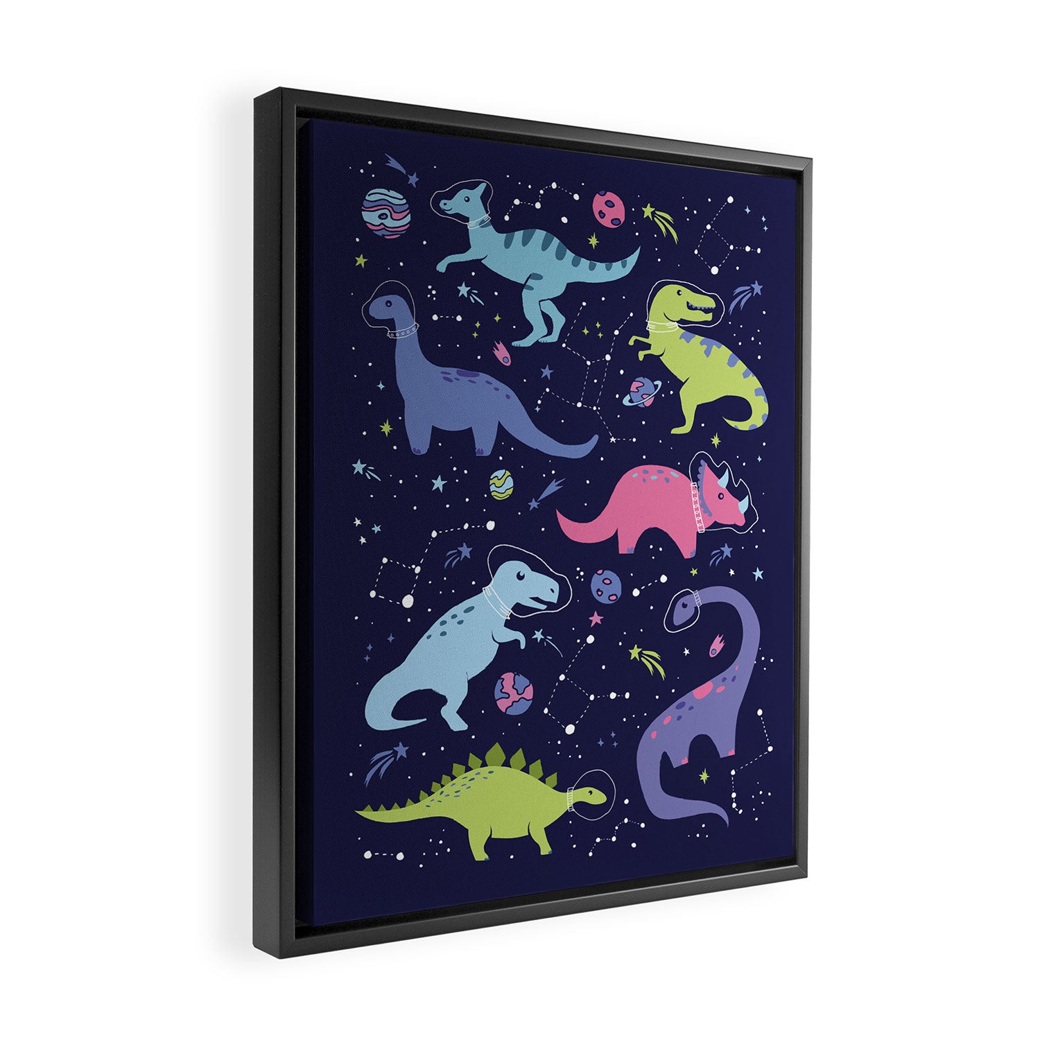 Dinosaurs in Space Framed Canvas Print Gallery Image 2