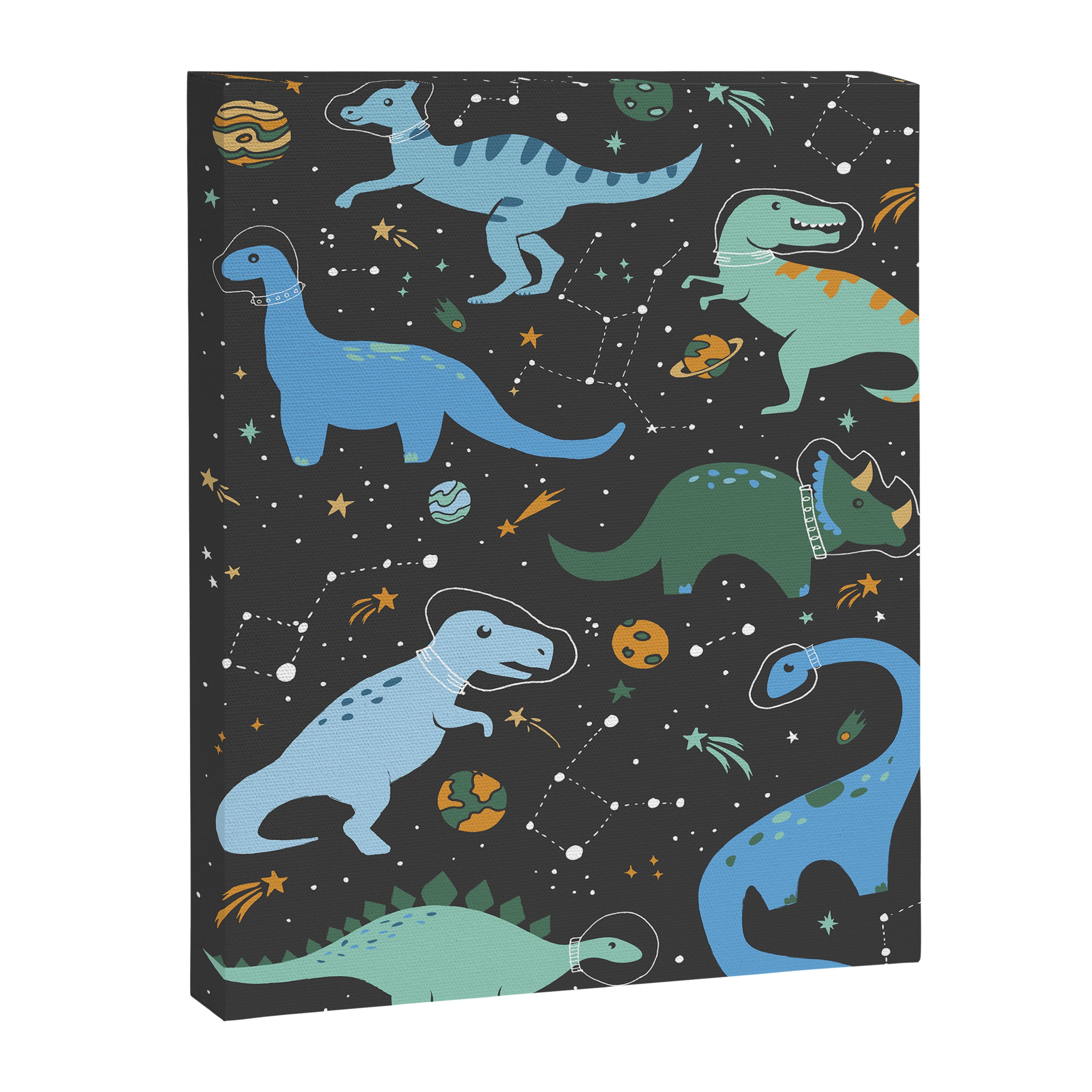 Dinosaurs in Space in Blue Canvas Print Gallery Image 8