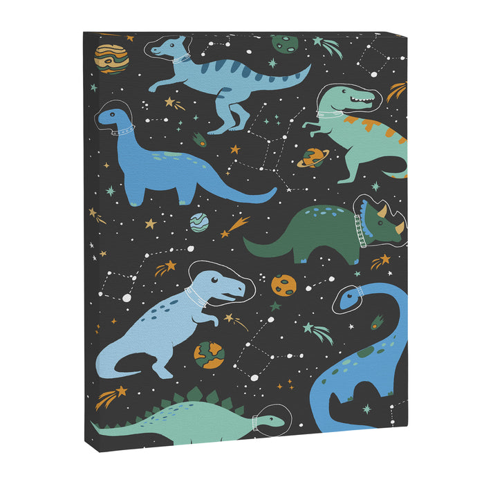 Dinosaurs in Space in Blue Canvas Print Gallery Image 1