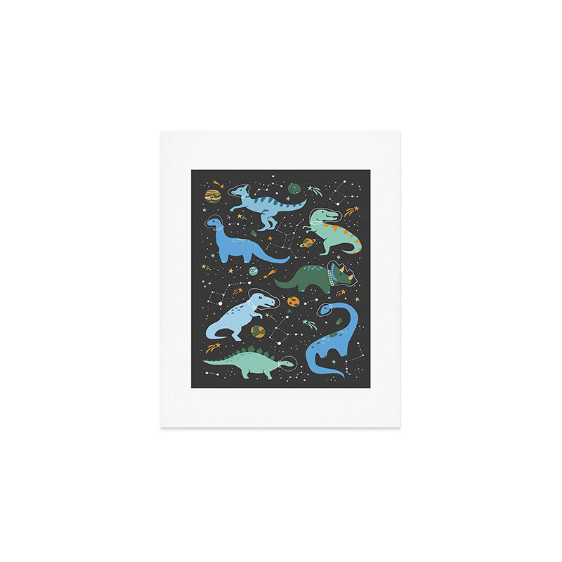 Dinosaurs in Space in Blue Art Print Gallery Image 1