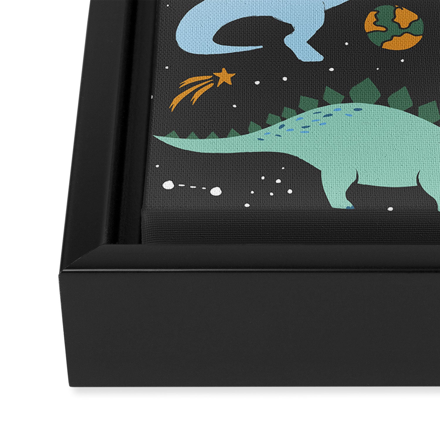 Dinosaurs in Space in Blue Framed Canvas Print Gallery Image 3