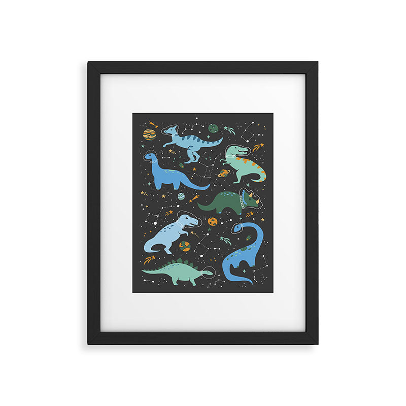 Dinosaurs in Space in Blue Framed Art Print Gallery Image 6