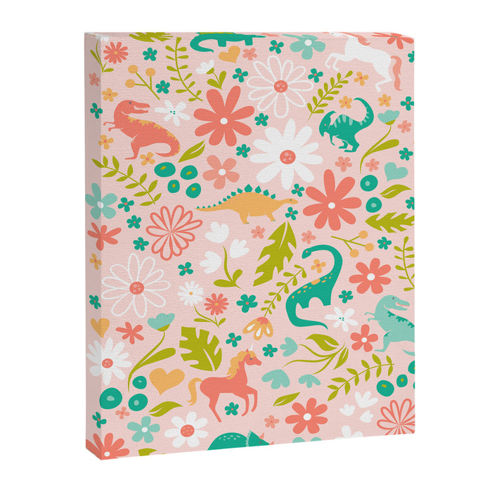 Dinosaurs + Unicorns in Pink + Teal Canvas Print Gallery Image 1