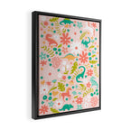 Dinosaurs + Unicorns in Pink + Teal Framed Canvas Print Gallery Image 2