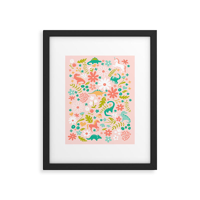 Dinosaurs + Unicorns in Pink + Teal Framed Art Print Gallery Image 5