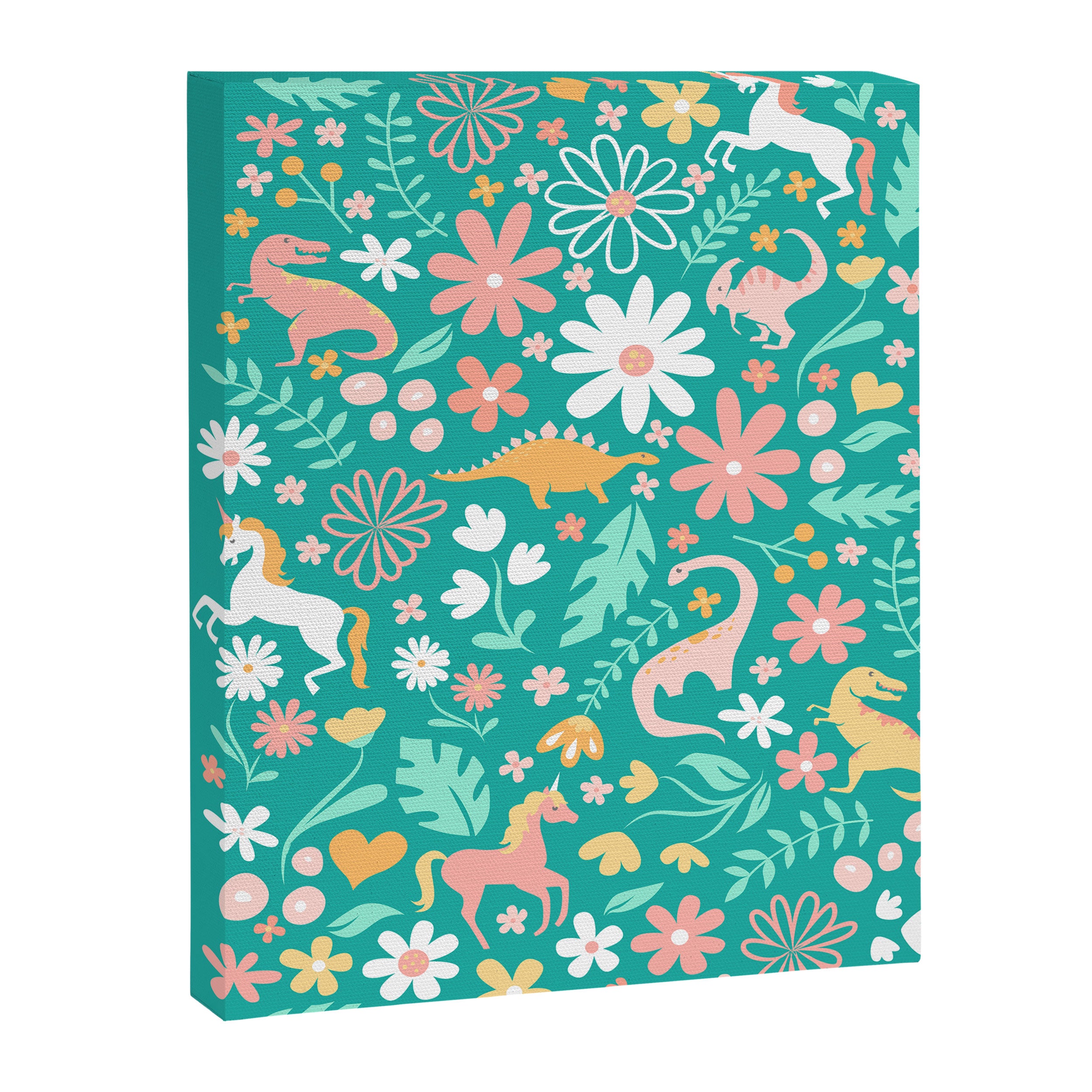 Dinosaurs + Unicorns on Teal Canvas Print Gallery Image 6