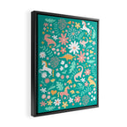 Dinosaurs + Unicorns on Teal Framed Canvas Print Gallery Image 2