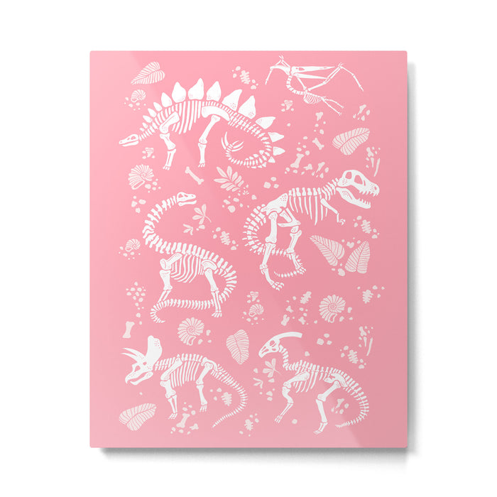 Excavated Dinosaur Fossils in Candy Pink Metal Print Gallery Image 1