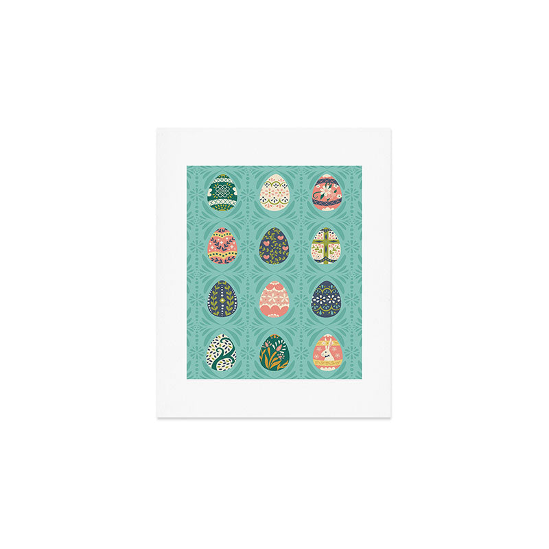 Floral Easter Eggs - Aqua Art Print Gallery Image 1