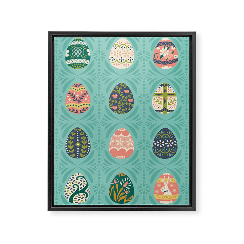Floral Easter Eggs - Aqua Framed Canvas Print Gallery Image 6