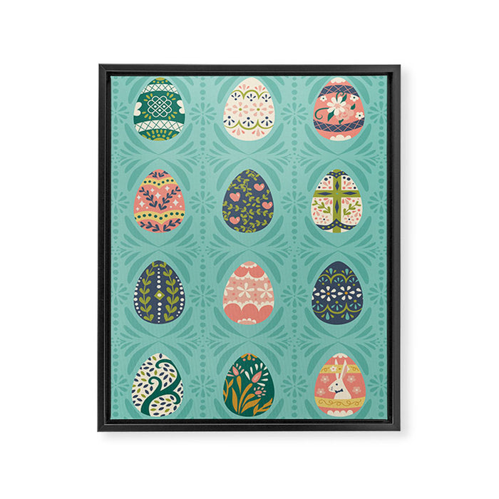 Floral Easter Eggs - Aqua Framed Canvas Print Gallery Image 1