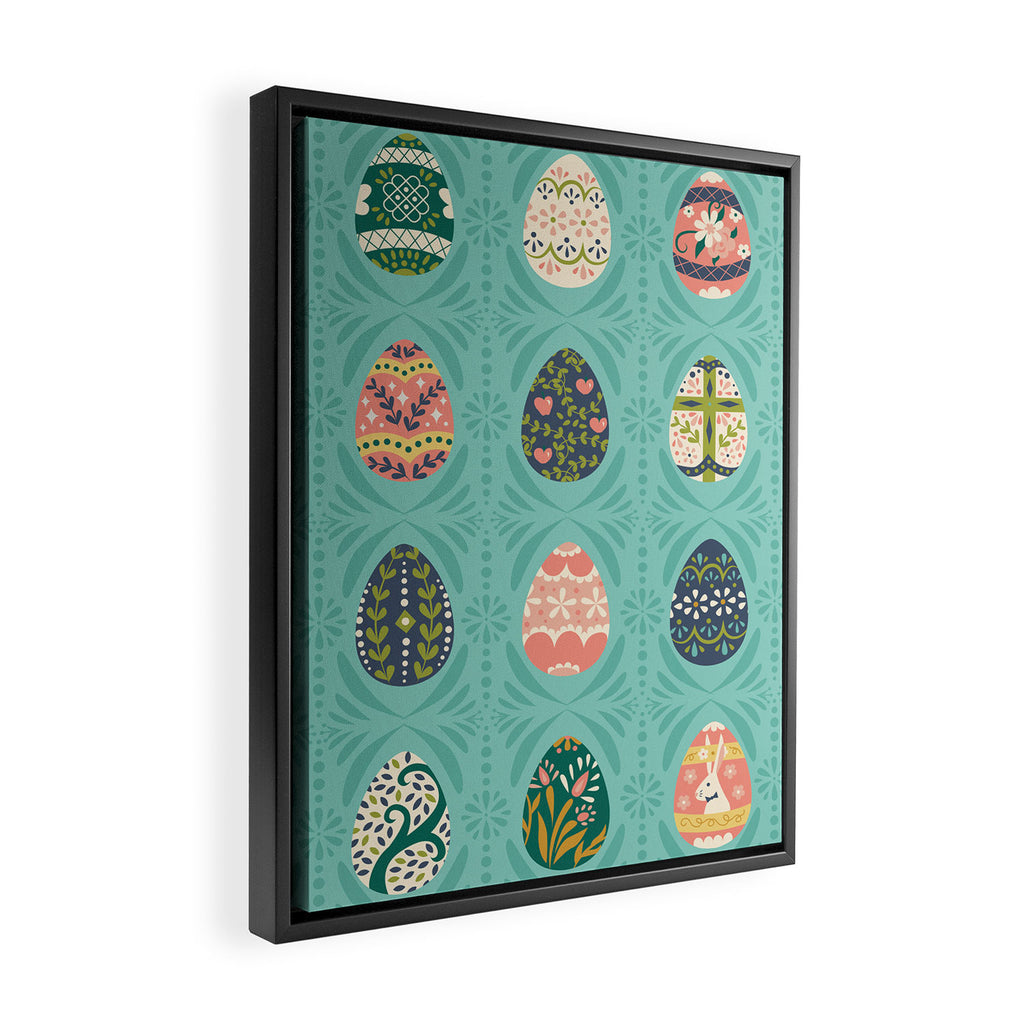 Floral Easter Eggs - Aqua Framed Canvas Print Gallery Image 2