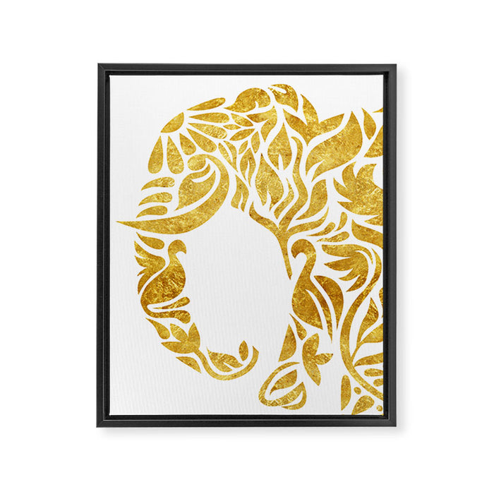 Floral Elephant in Gold Framed Canvas Print Gallery Image 1