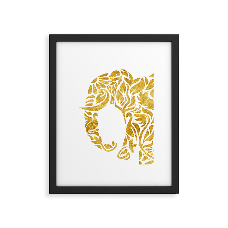 Floral Elephant in Gold Framed Art Print Gallery Image 6