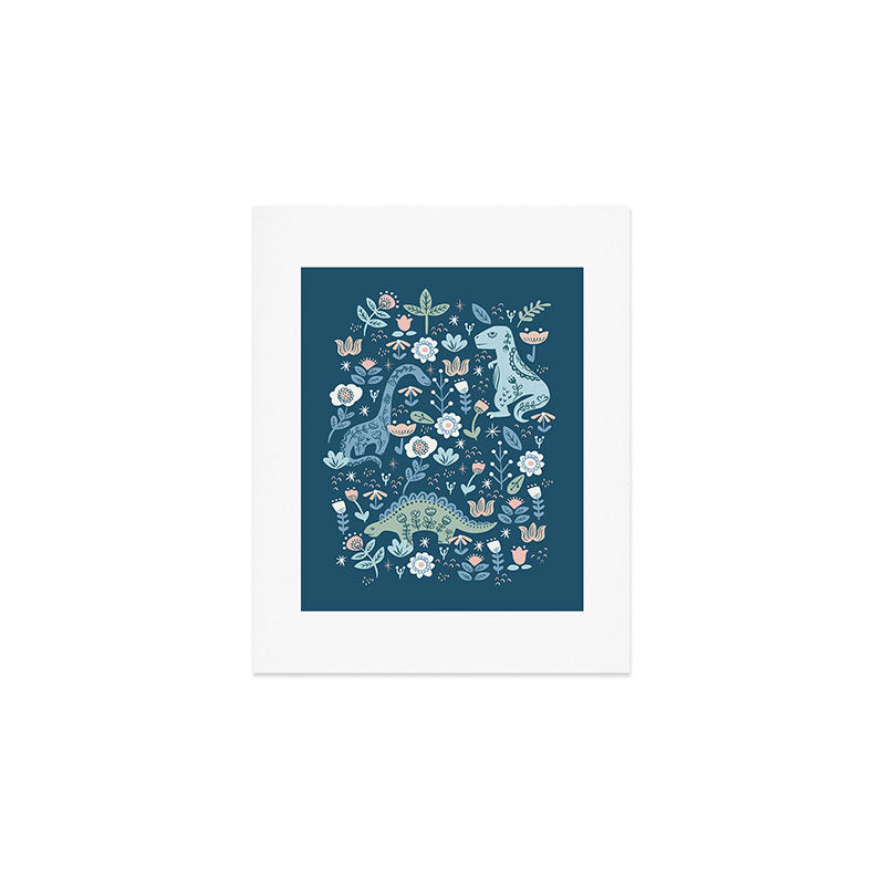 Folk Dinosaurs in Blue Art Print Gallery Image 1