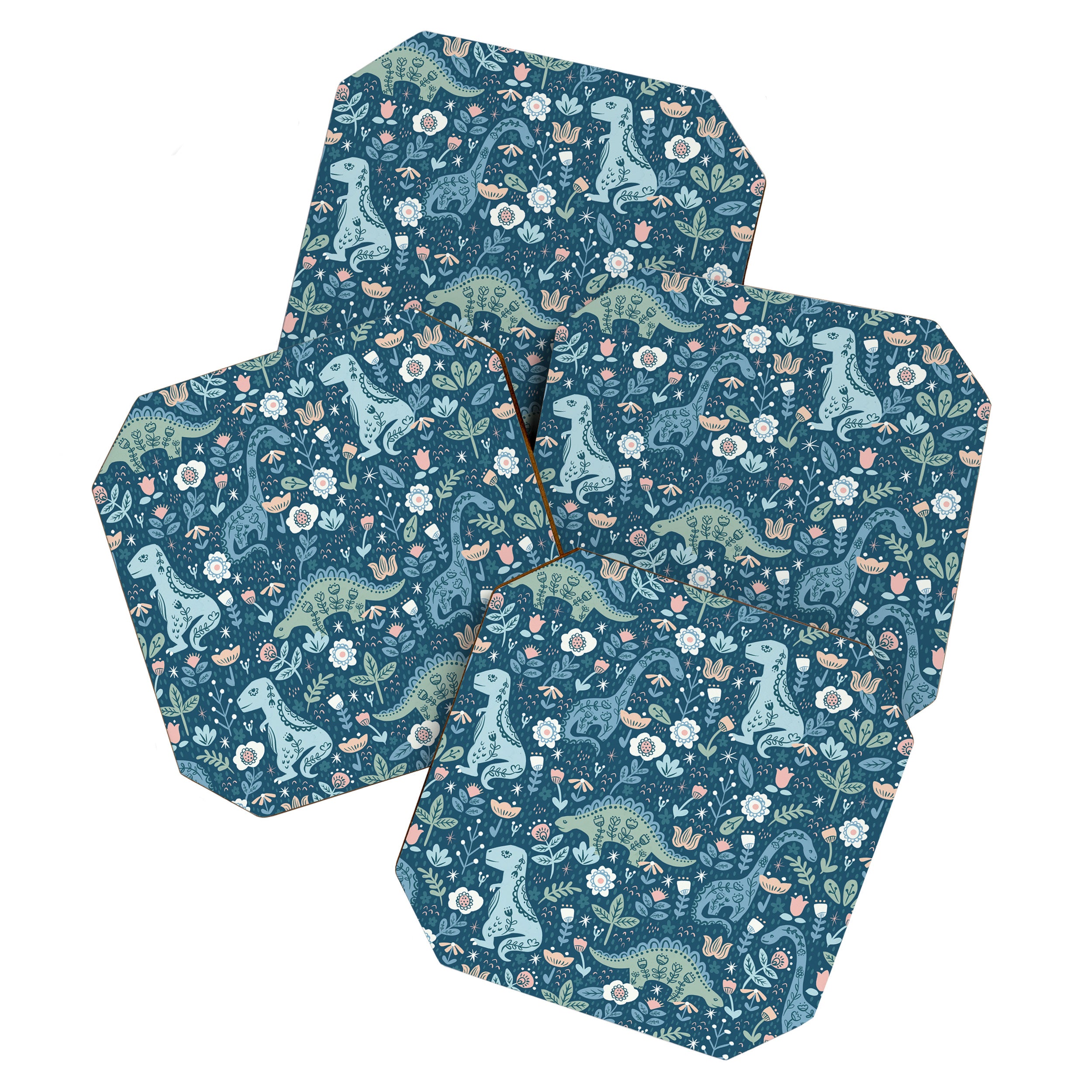 Folk Dinosaurs in Blue Coaster Gallery Image 1