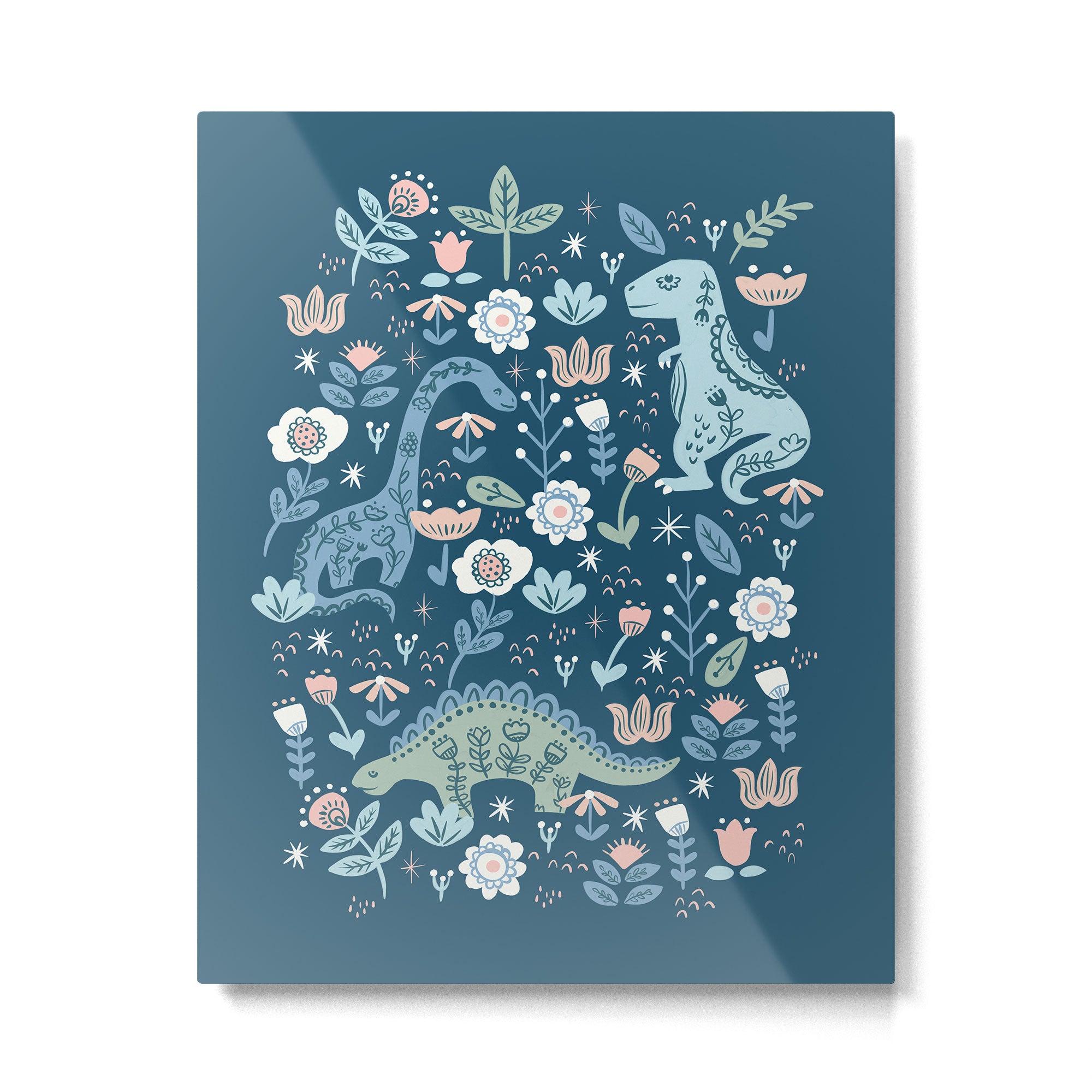 Folk Dinosaurs in Blue Metal Print Gallery Image 6