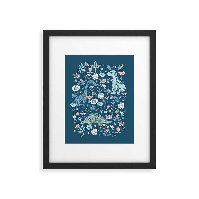 Folk Dinosaurs in Blue Framed Art Print Gallery Image 6