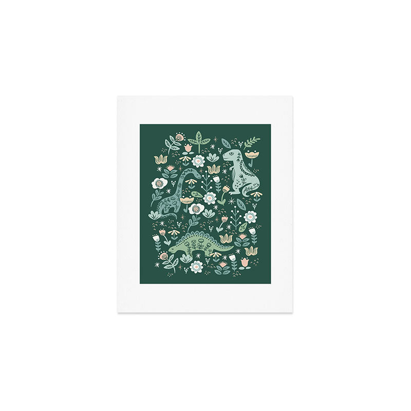 Folk Floral Dinosaur Art Print Gallery Image 1
